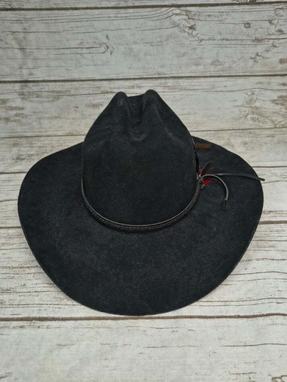 Smithbilt XX Black Felt Western Cowboy Hat Red Satin Lining Size L